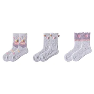 Sweetnana Cozy Fuzzy Crew Socks for Women, Thickened Non-Slip Socks, Cute Winter Stockings, Soft and Warm Slipper Socks, 3-Pack for Extra Comfort