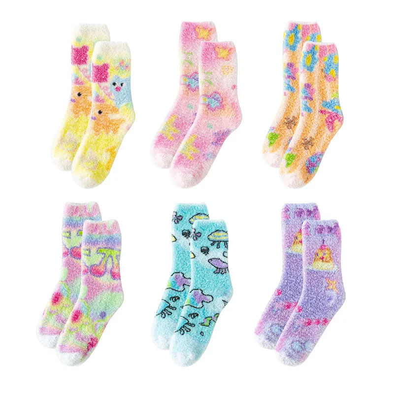 Sweetnana Graffiti Series Cozy Crew Socks for Women - Fuzzy Socks Soft Slipper Socks, Thickened and Non-Slip, Winter Warm Plush Stocking.