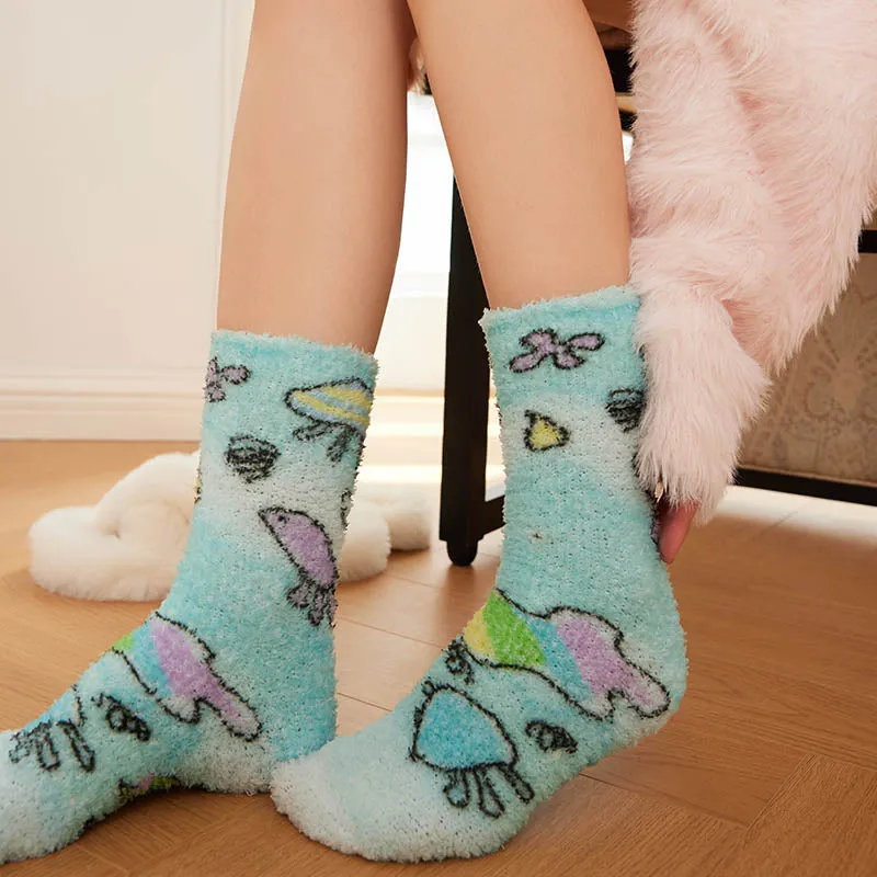 Sweetnana Graffiti Series Cozy Crew Socks for Women - Fuzzy Socks Soft Slipper Socks, Thickened and Non-Slip, Winter Warm Plush Stocking.