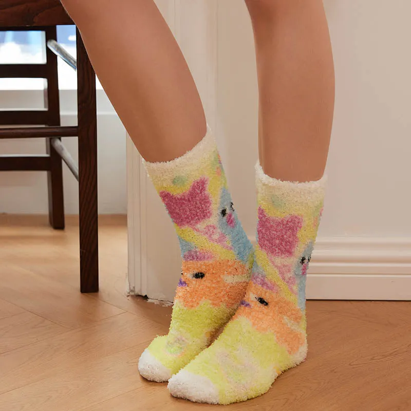 Sweetnana Graffiti Series Cozy Crew Socks for Women - Fuzzy Socks Soft Slipper Socks, Thickened and Non-Slip, Winter Warm Plush Stocking.