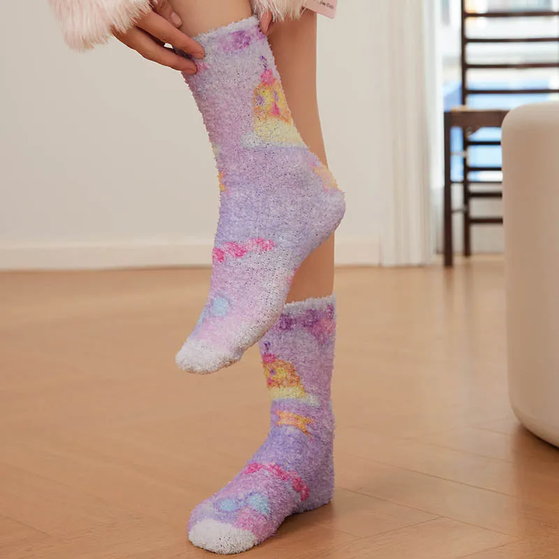 Sweetnana Graffiti Series Cozy Crew Socks for Women - Fuzzy Socks Soft Slipper Socks, Thickened and Non-Slip, Winter Warm Plush Stocking.