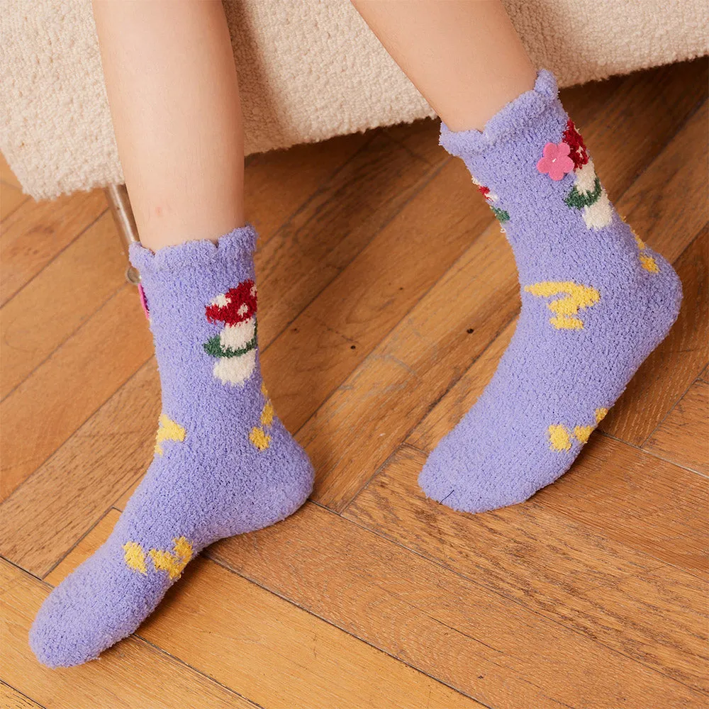 Sweetnana Women’s Cozy Crew Socks – Fuzzy, Super Soft Slipper Socks with Garden Party Patterns, Perfect for Winter Warmth