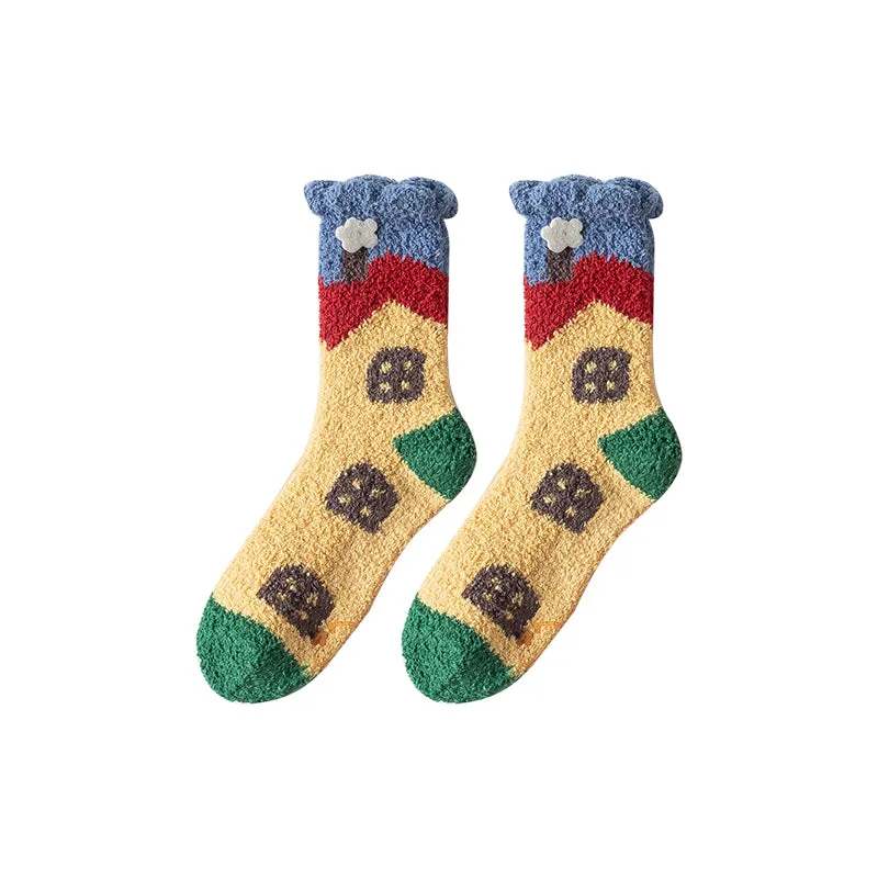 Sweetnana Women’s Cozy Crew Socks – Fuzzy, Super Soft Slipper Socks with Garden Party Patterns, Perfect for Winter Warmth