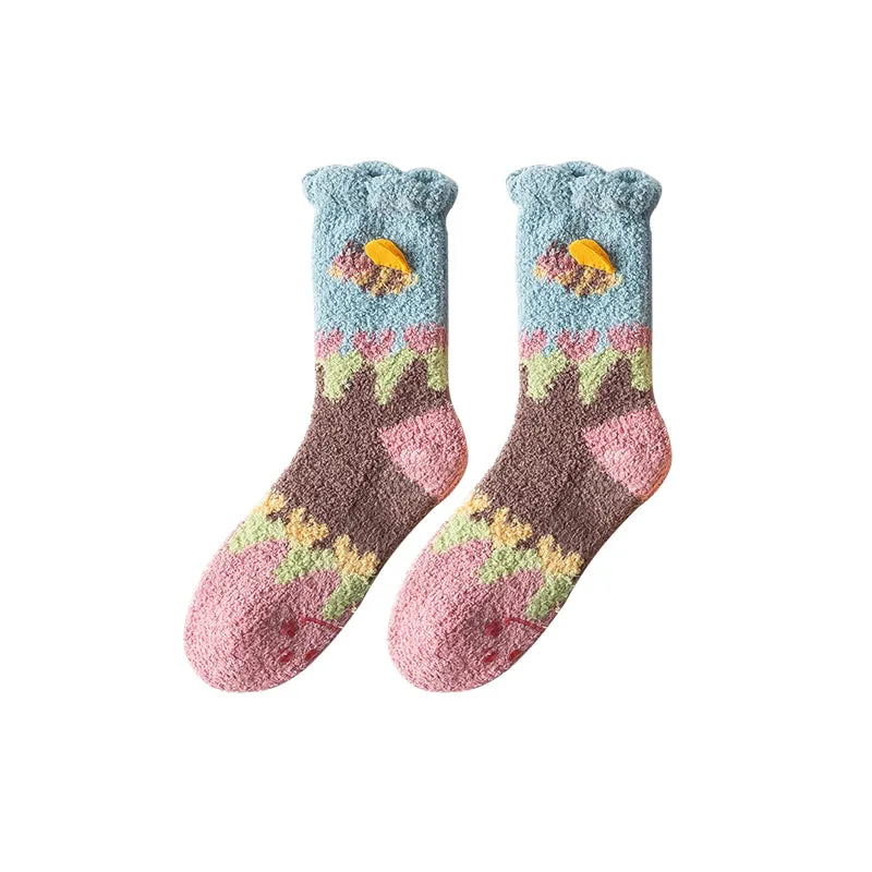 Sweetnana Women’s Cozy Crew Socks – Fuzzy, Super Soft Slipper Socks with Garden Party Patterns, Perfect for Winter Warmth