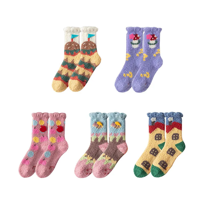 Sweetnana Women’s Cozy Crew Socks – Fuzzy, Super Soft Slipper Socks with Garden Party Patterns, Perfect for Winter Warmth