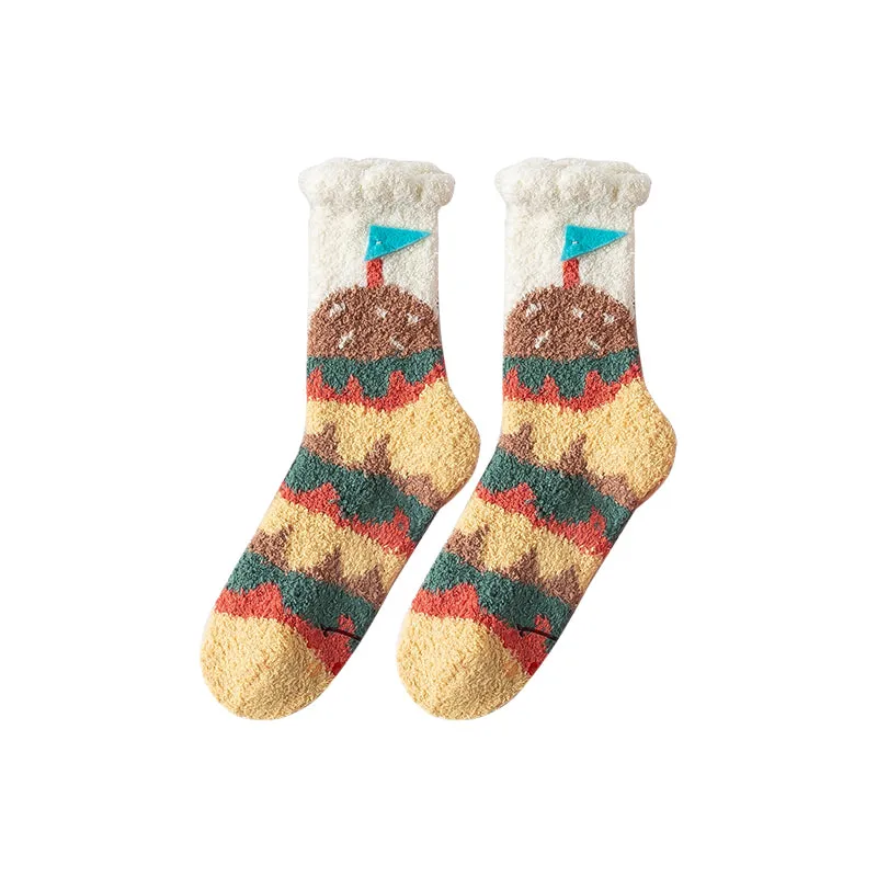 Sweetnana Women’s Cozy Crew Socks – Fuzzy, Super Soft Slipper Socks with Garden Party Patterns, Perfect for Winter Warmth