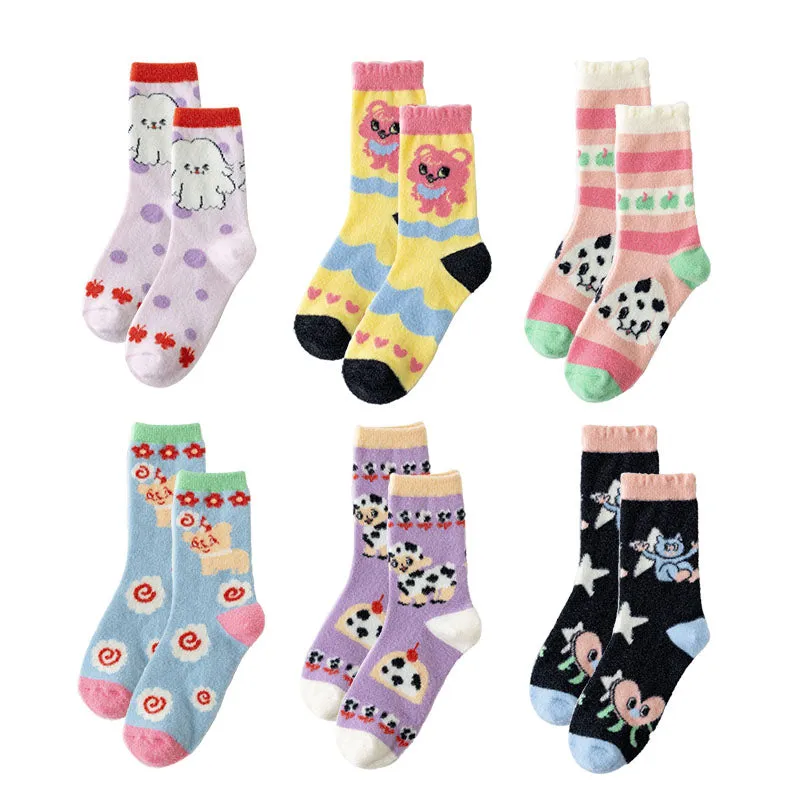 Sweetnana Women's Cozy Crew Socks - Little Monster Series Women's Winter Thermal Socks Slipper Socks Warm Thickened Super Soft Socks.