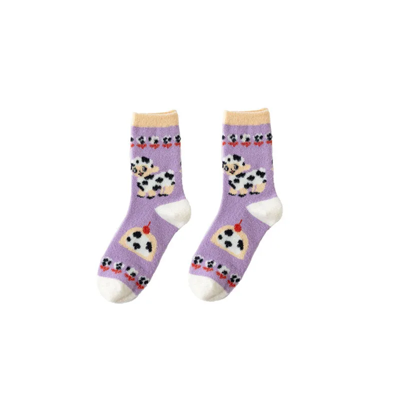 Sweetnana Women's Cozy Crew Socks - Little Monster Series Women's Winter Thermal Socks Slipper Socks Warm Thickened Super Soft Socks.