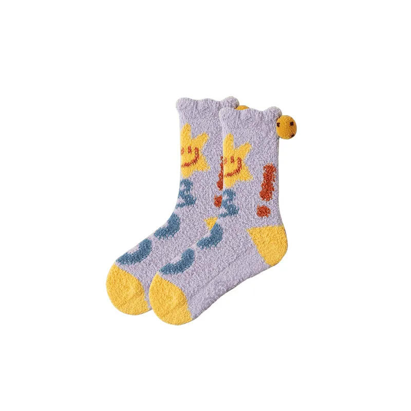 Sweetnana Women’s Cozy Crew Socks – Super Soft and Anti-Slip Slipper Socks, Smiley Face Series for Winter Lounge Wear