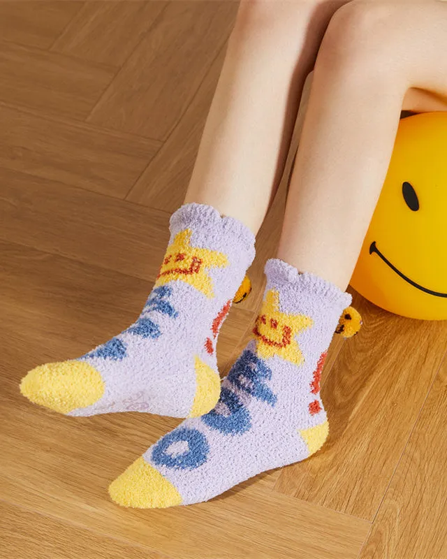 Sweetnana Women’s Cozy Crew Socks – Super Soft and Anti-Slip Slipper Socks, Smiley Face Series for Winter Lounge Wear