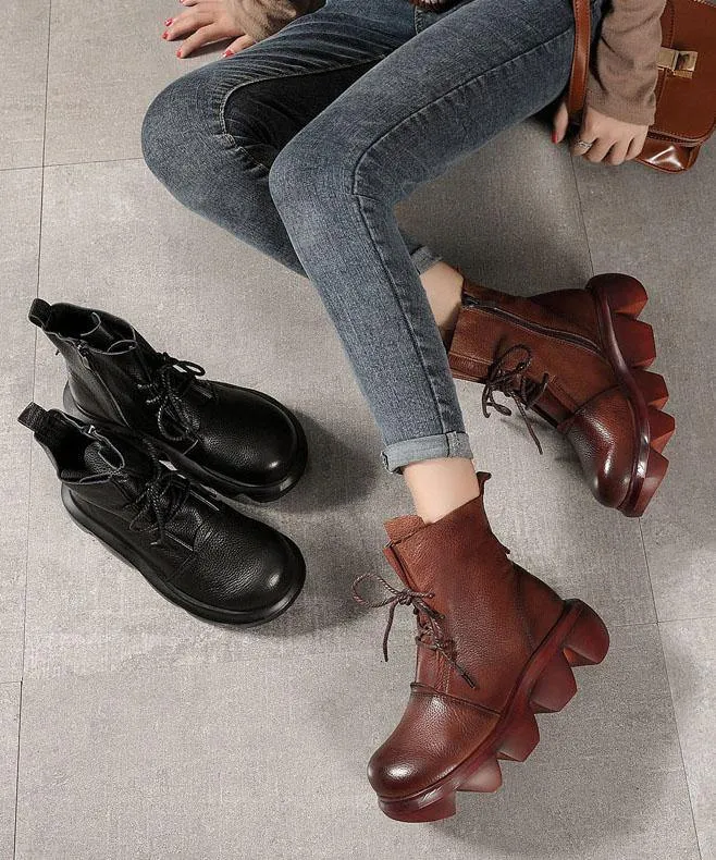 Unique Black Genuine Leather Ankle Boots