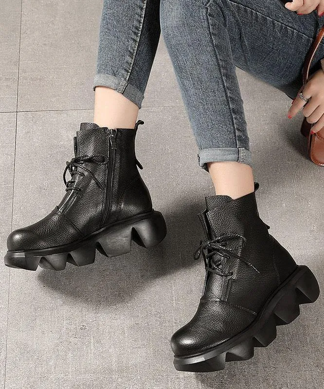 Unique Black Genuine Leather Ankle Boots