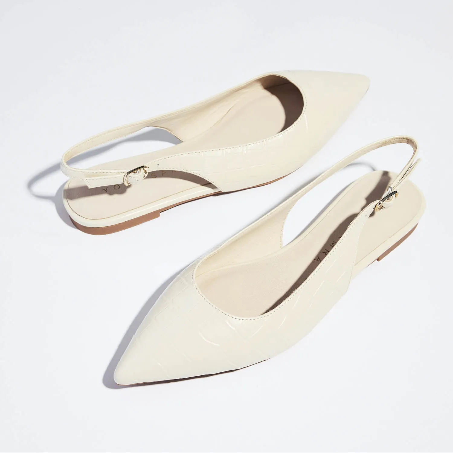 Vera Slingback Flat in Bone Croc