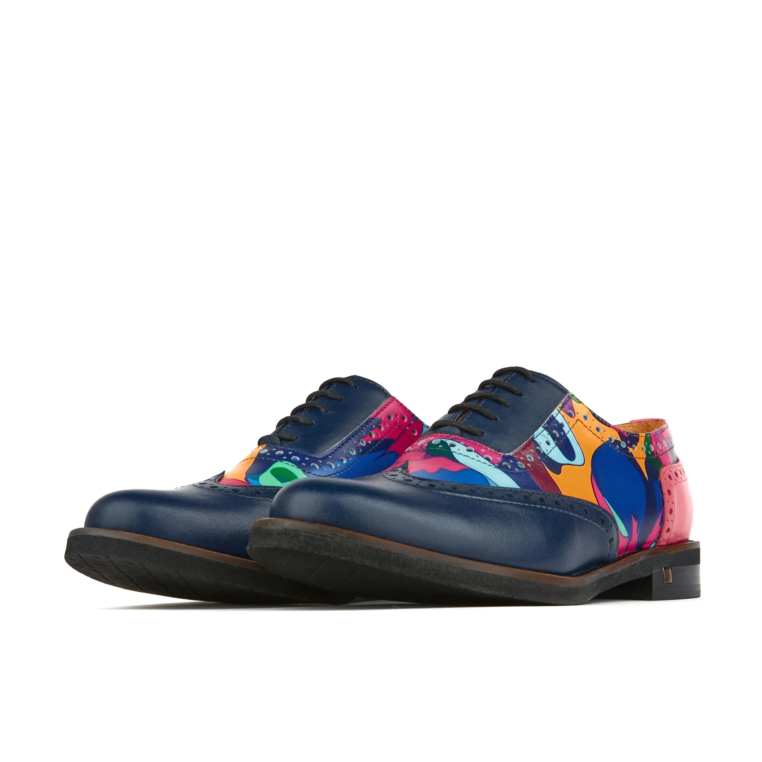 Vivienne - Blue Jungle - Women's almond toe lace up oxfords in colourful leather