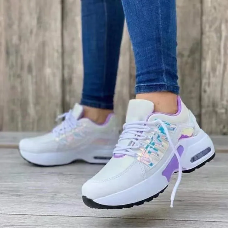 Wedge Heel Lace Up Running Sneakers