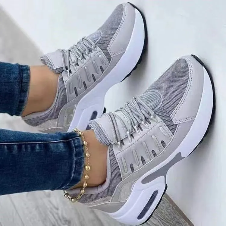 Wedge Heel Lace Up Running Sneakers