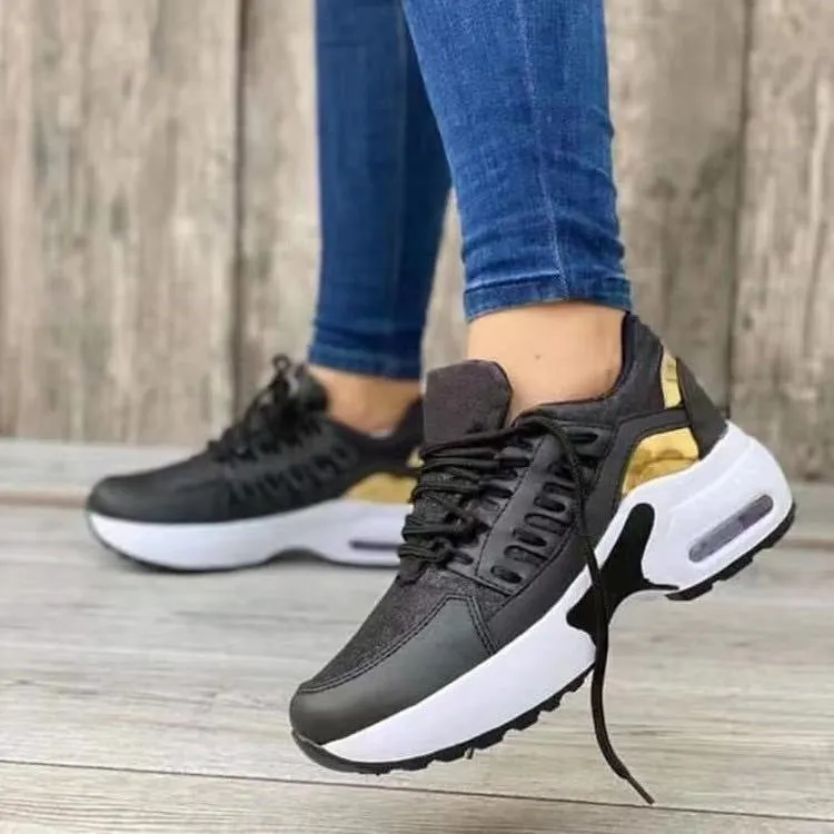 Wedge Heel Lace Up Running Sneakers