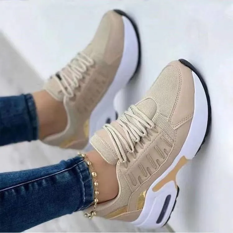 Wedge Heel Lace Up Running Sneakers