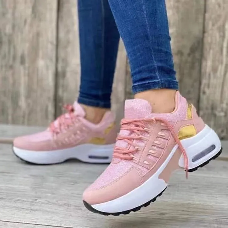 Wedge Heel Lace Up Running Sneakers