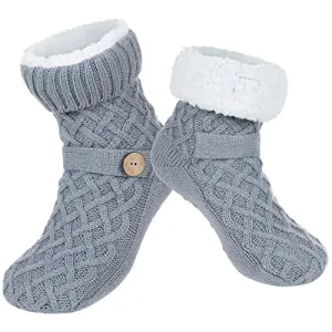 Winter Womens Warm Fluffy Fleece Lining Slipper Socks, Soft Cozy Fuzzy Thick Sherpa Christmas Socks with Non-Slip Grippers for ladies Gifts