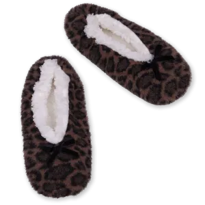 Women's Feather Animal Print Fuzzy Babba Slipper Socks with Grippers