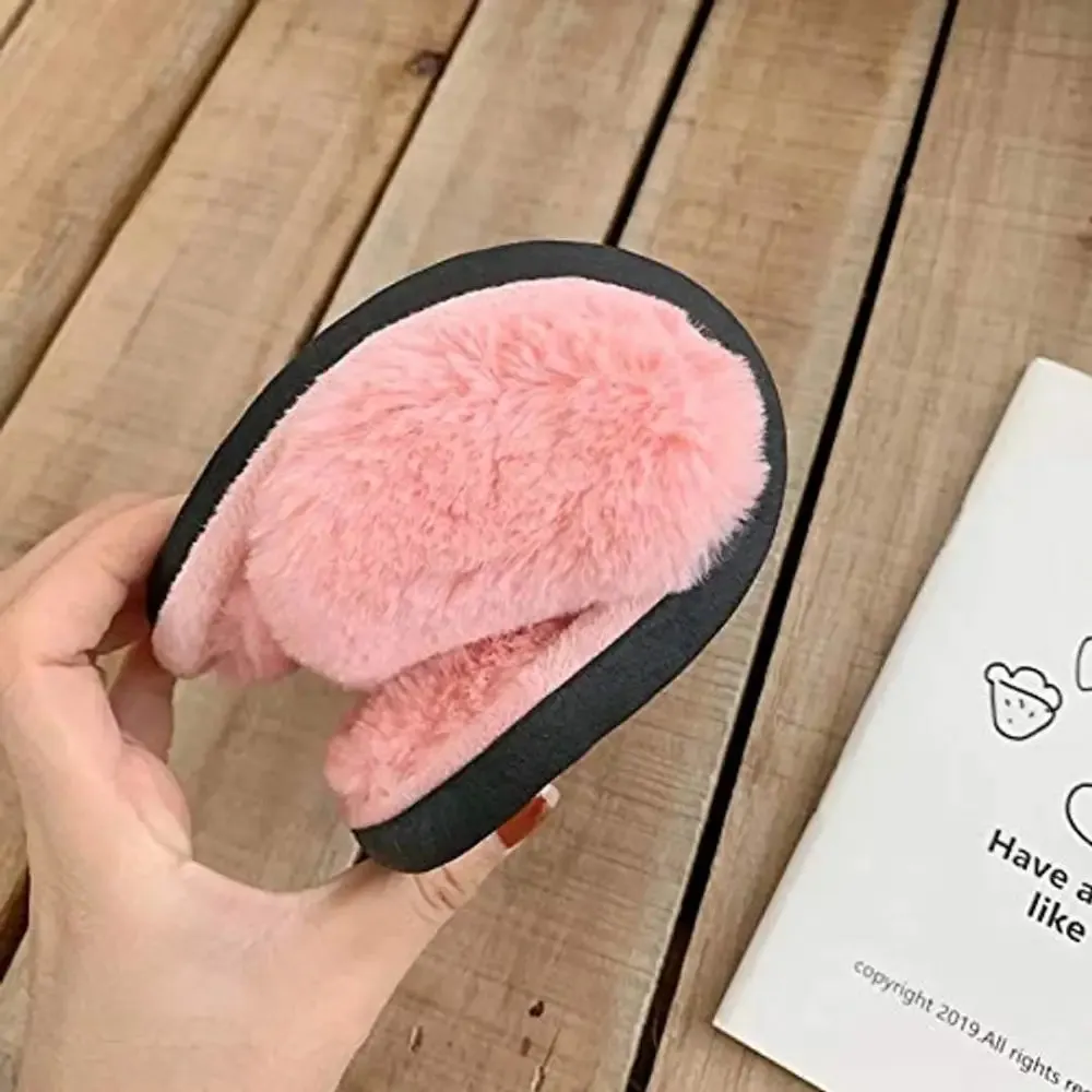 Women's Stylish Comfy Solid Pink Fur Open-Toe Slides