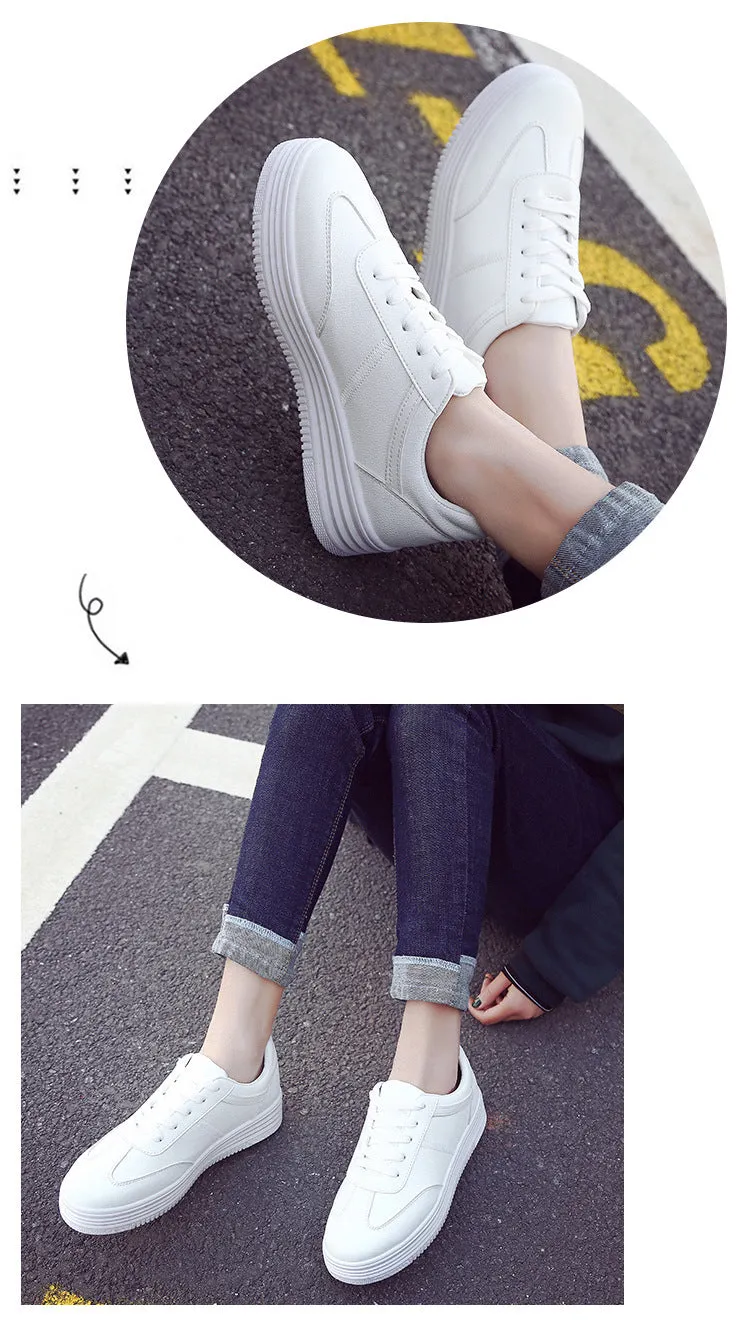 Women's White Flat Sneakers Outdoor Soft Lace Up Jogging Shoes for Student Split Leather Comfortable Women Chunky Sneaker