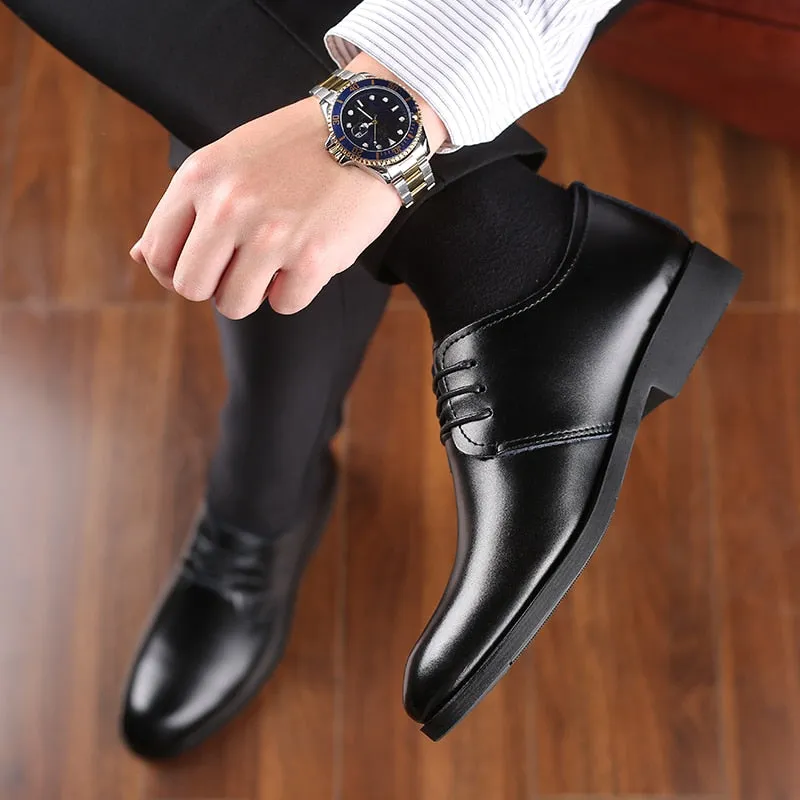 Yeknu Classic Business Dress Formal Black Men Oxford Wedding Footwear Leather Suits Breathable Casual Pointed Shoes 8222