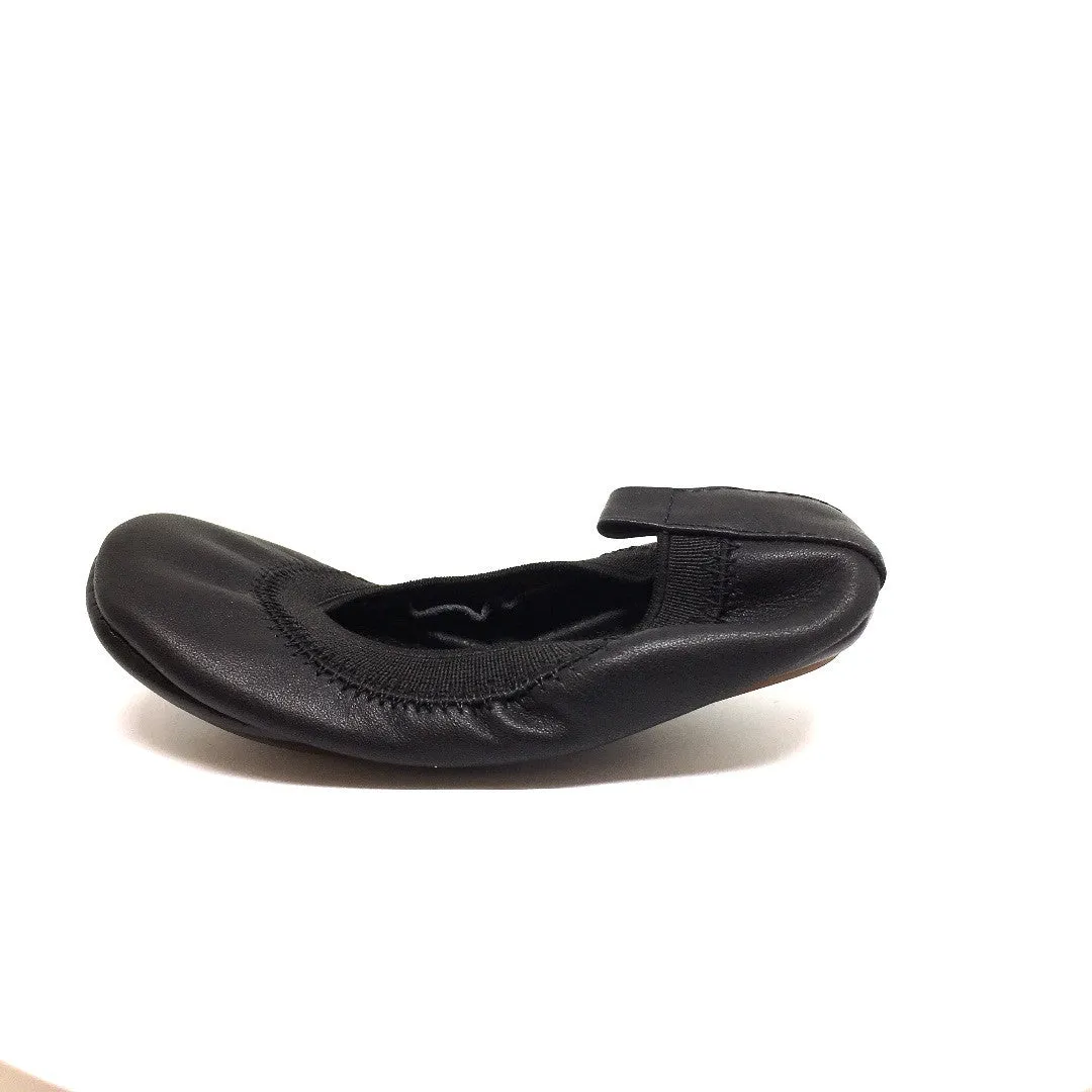 Yosi Samra Girl's Sammie Black Smooth Leather Elastic Foldable Ballet Flats